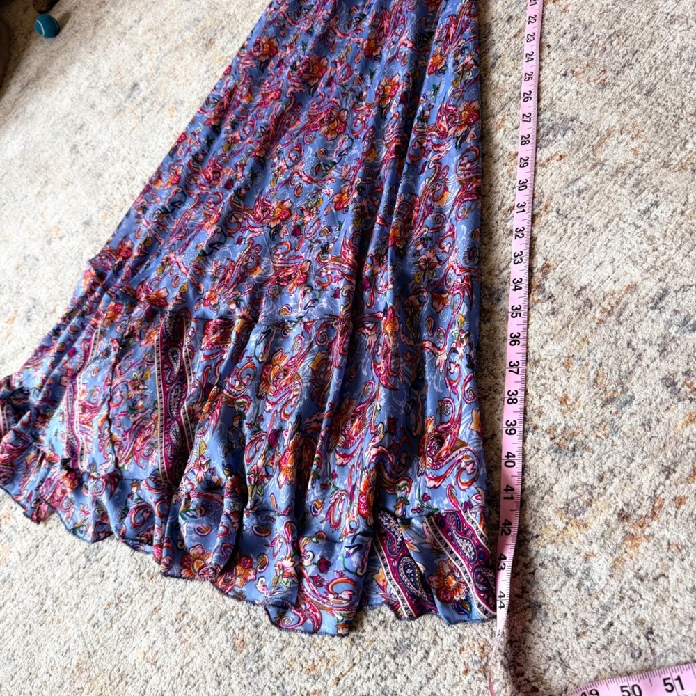 Silk Paisley Floral Maxi Dress Blue Pink Boho Fairy Ethereal Mermaid Luxury Sm - Picture 9 of 10